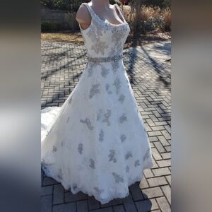 Elegant White and Silver Wedding Dress